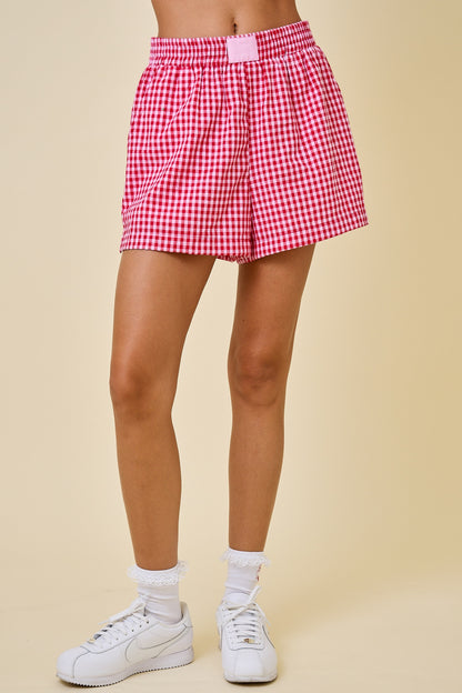 Juniors' Day + Moon Gingham Elastic Waist Boxer Shorts W/Satin Label