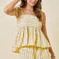 Juniors' Day + Moon Stripe Square Neck Peplum Cami W/Tie Straps Top (Lemon Multi)