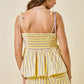 Juniors' Day + Moon Stripe Square Neck Peplum Cami W/Tie Straps Top (Lemon Multi)