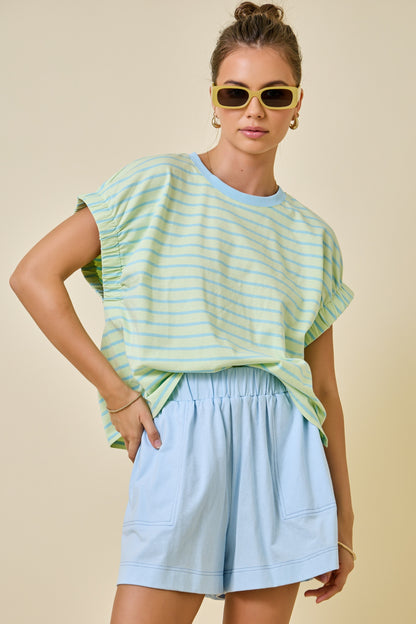 Juniors' Day + Moon Striped Easy Knit W/Elastic Top