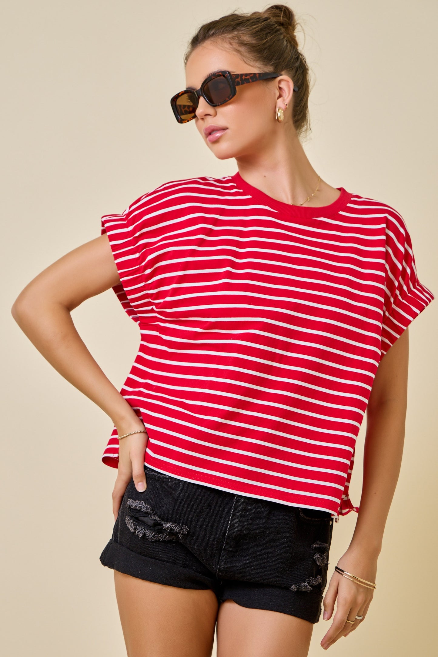 Juniors' Day + Moon Striped Easy Knit W/Elastic Top