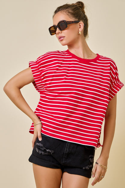 Juniors' Day + Moon Striped Easy Knit W/Elastic Top