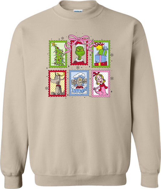 Juniors' Grinch Stamps Sweatshirt (Sand)