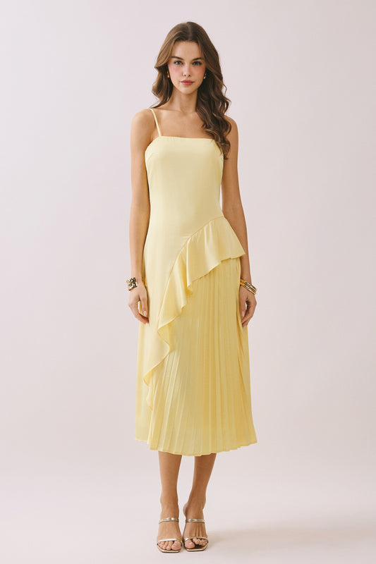 Juniors' Pretty Follies Cascading Asymmetric Ruffle Square Neck Dress