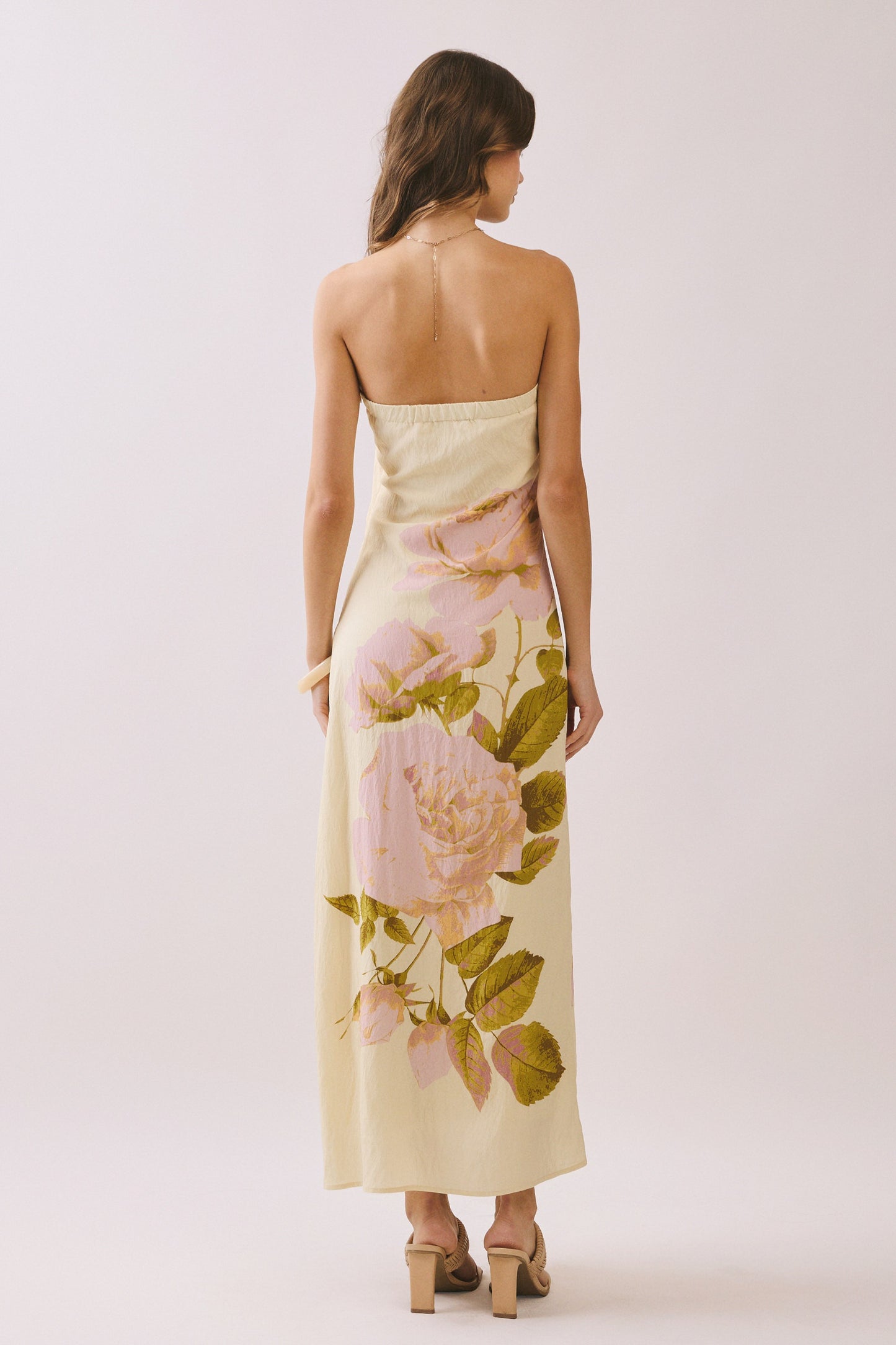 Juniors' Pretty Follies Bold Oversized Floral Print Strapless Maxi Dress (Butter Yellow)