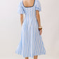Juniors' Pretty Follies Striped Contrast Piping Detail Square Neck Dress (Blue)