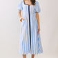 Juniors' Pretty Follies Striped Contrast Piping Detail Square Neck Dress (Blue)