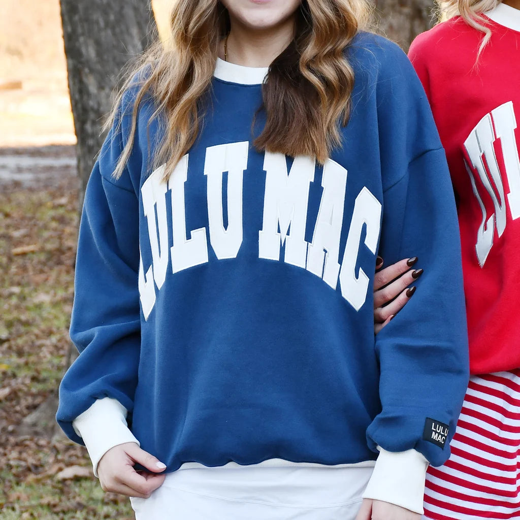 Girlie Girl LULU MAC Colorblock Sweatshirt (Navy/White-Stitch)
