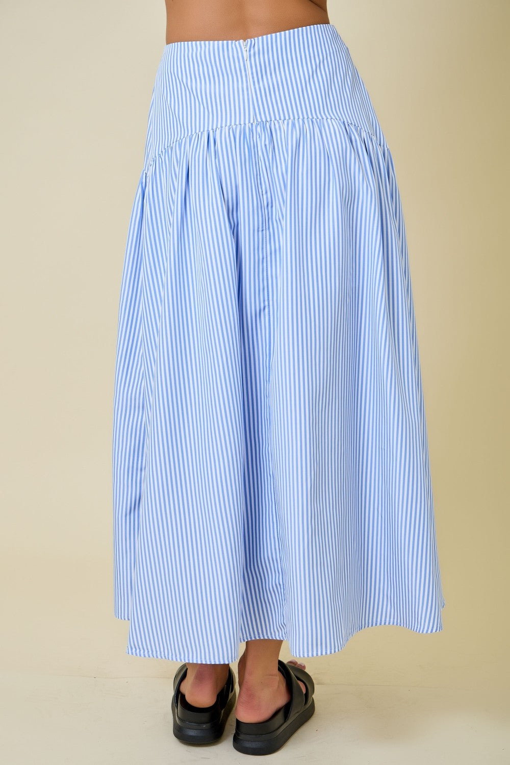 Juniors' Day + Moon Striped Flare W/Curved Yoke Maxi Skirt