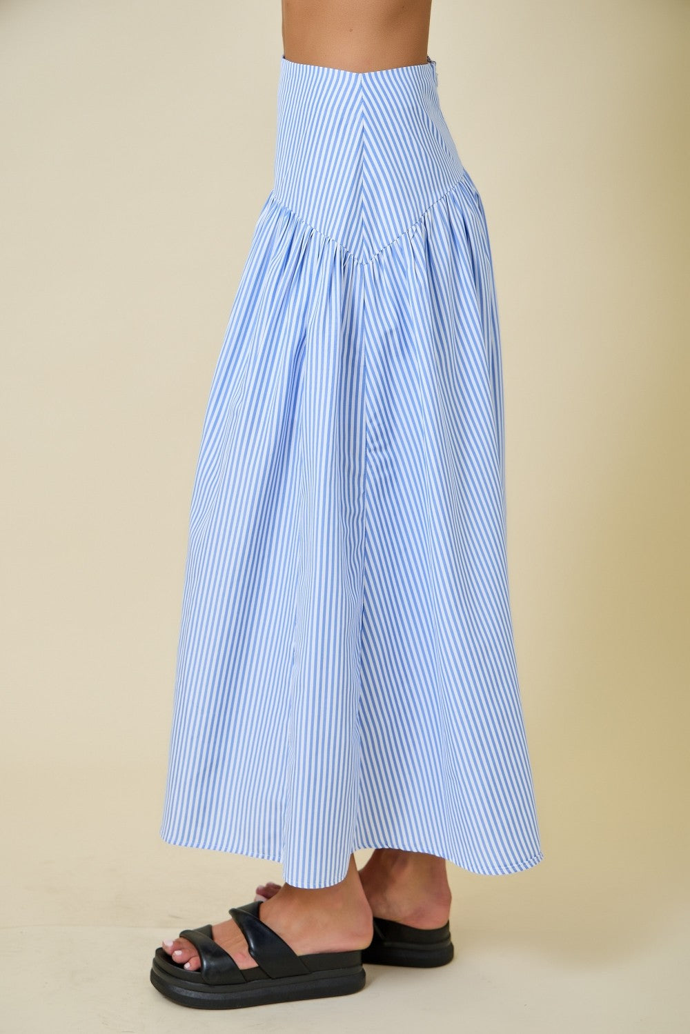 Juniors' Day + Moon Striped Flare W/Curved Yoke Maxi Skirt