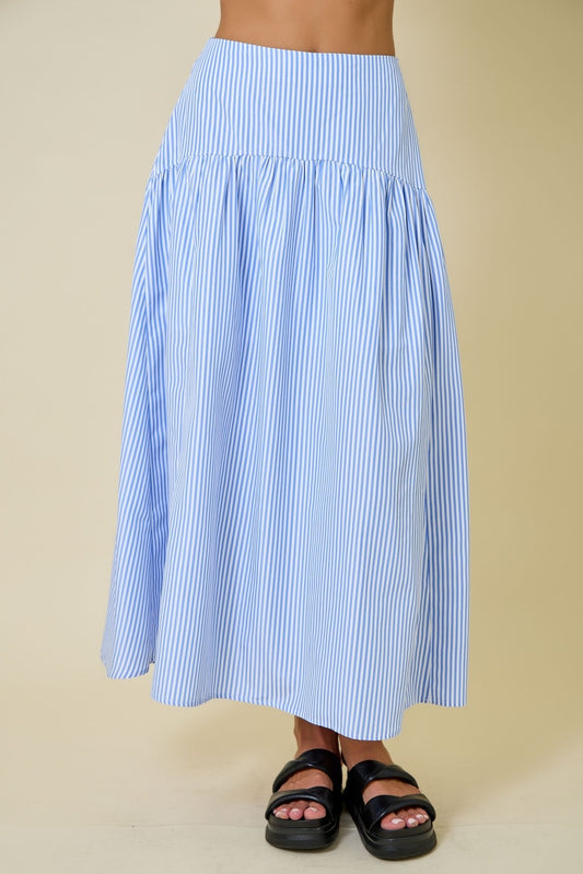 Juniors' Day + Moon Striped Flare W/Curved Yoke Maxi Skirt