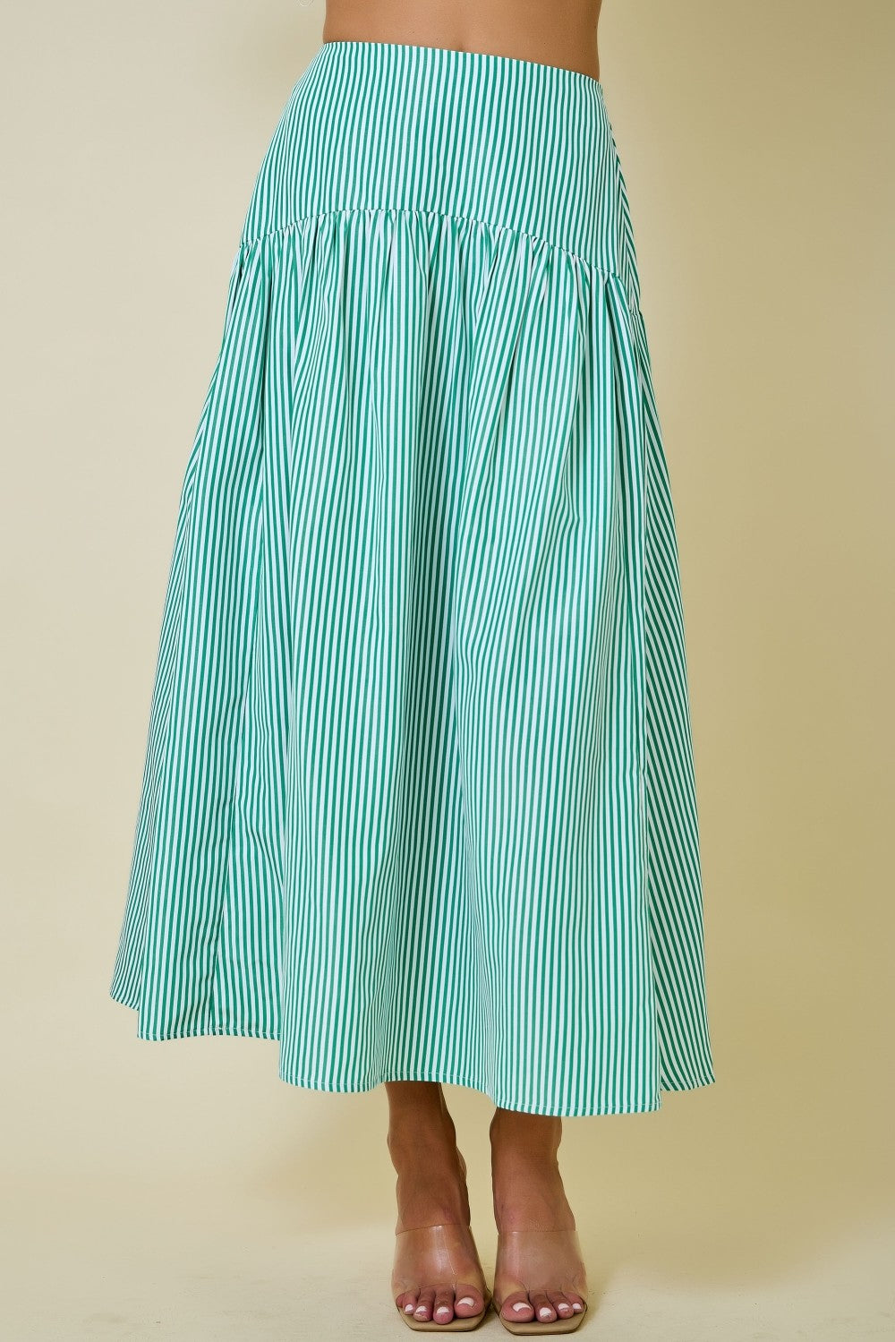 Juniors' Day + Moon Striped Flare W/Curved Yoke Maxi Skirt