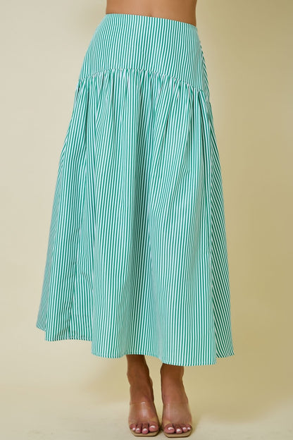 Juniors' Day + Moon Striped Flare W/Curved Yoke Maxi Skirt