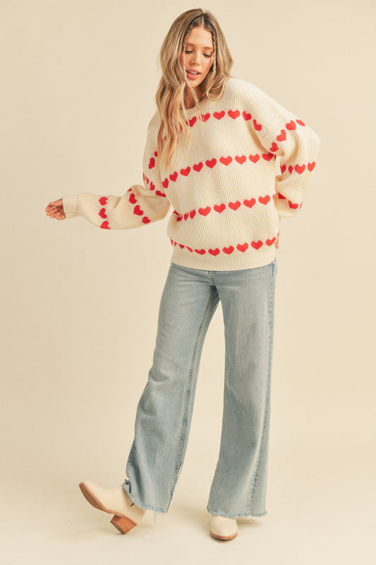 To My Hearts Content Sweater (Ivory/Red)