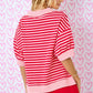 Juniors' Day + Moon S/S Mock Neck Striped Top (Red/Pink)