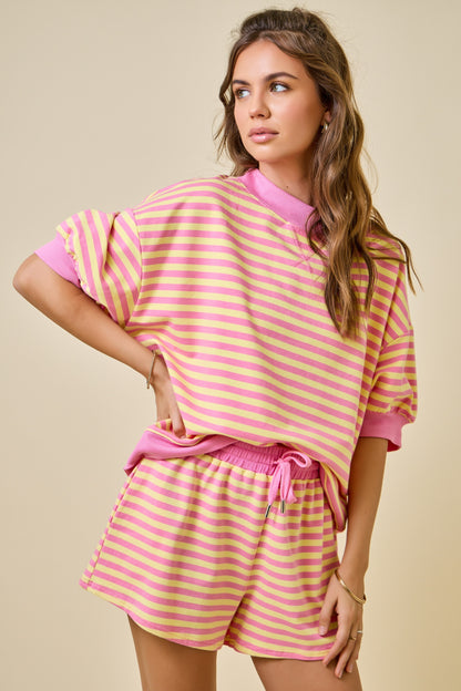 Juniors' Day + Moon S/S Mock Neck Striped Lounge Sweatshirt