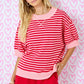 Juniors' Day + Moon S/S Mock Neck Striped Top (Red/Pink)