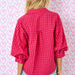 Juniors' Day + Moon Gingham 3/4 Bubble Sleeve Button Down (Red/Pink)