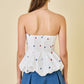 Juniors' Day + Moon Strapless Star Embroidered Peplum Bubble Button Top (White/Red/Blue)
