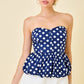 Junior's Day + Moon Strapless Polkadots Peplum Bubble Hem Top (Navy/White)
