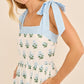 Juniors' Main Strip Floral Print W/Tie Shoulder Straps Midi Dress (Light Blue)