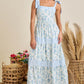 Juniors' Main Strip Floral Printed W/Shoulder Tie Maxi Dress (Blue Multi)