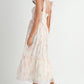 Juniors' Mable Floral Bust Ruched Midi Dress W/Shoulder Tie Straps (Pink)
