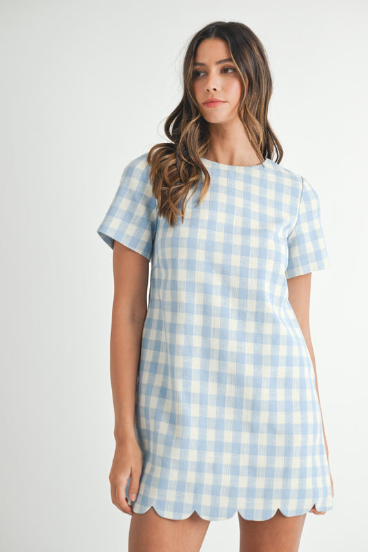 Juniors' Mable Plaid A-Line W/Scallop Hem Mini Dress