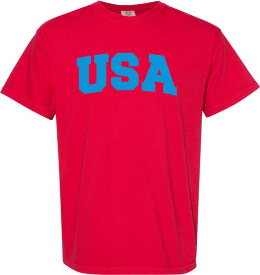 Juniors' Model Tees USA Puff Ink Comfort Color S/S Tee (Red)