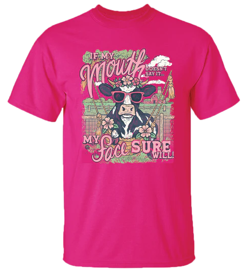 Juniors' Girlie Girl Cow Face S/S (Heliconia)