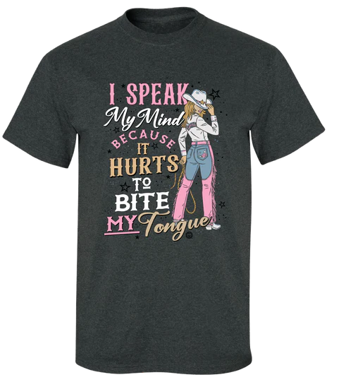Juniors' Girlie Girl Speak My Mind S/S (Dark Heather)