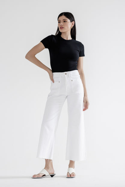 Juniors' Mica Denim Super High Rise Wide Leg Jean (White)
