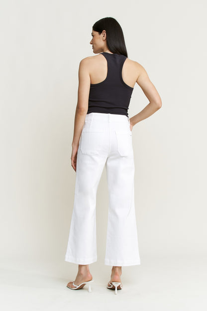 Juniors' Mica Denim Super High Wide Cropped Utility Jean (Snow Milk)