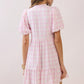 Juniors' Pretty Follies Gingham Print Soft V Notch Neck Mini Dress (Pink)