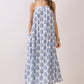 Juniors' Pretty Follies Printed Flowy Silhouette Side Pockets Maxi Dress (Blue)