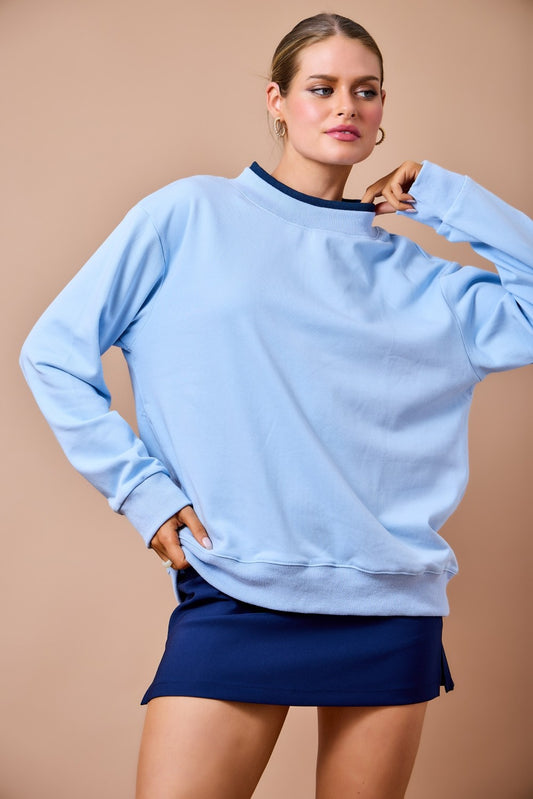 Day + Moon Double Layered Contrast Mockneck Sweatshirt Top