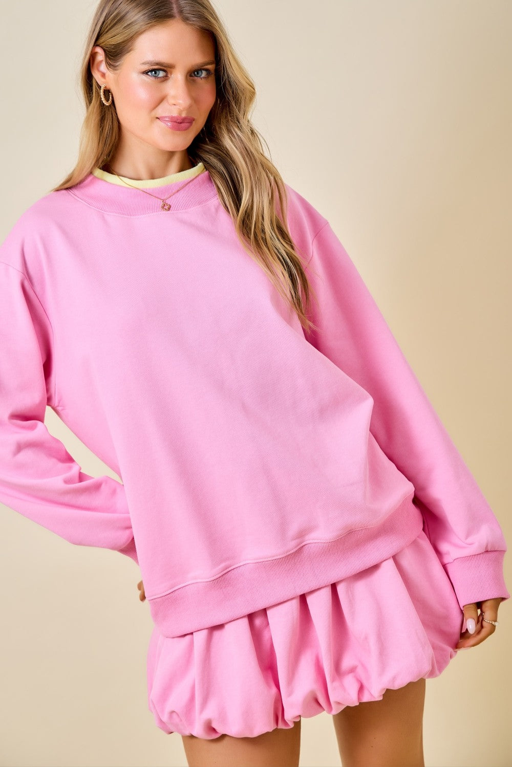 Day + Moon Double Layered Contrast Mockneck Sweatshirt Top