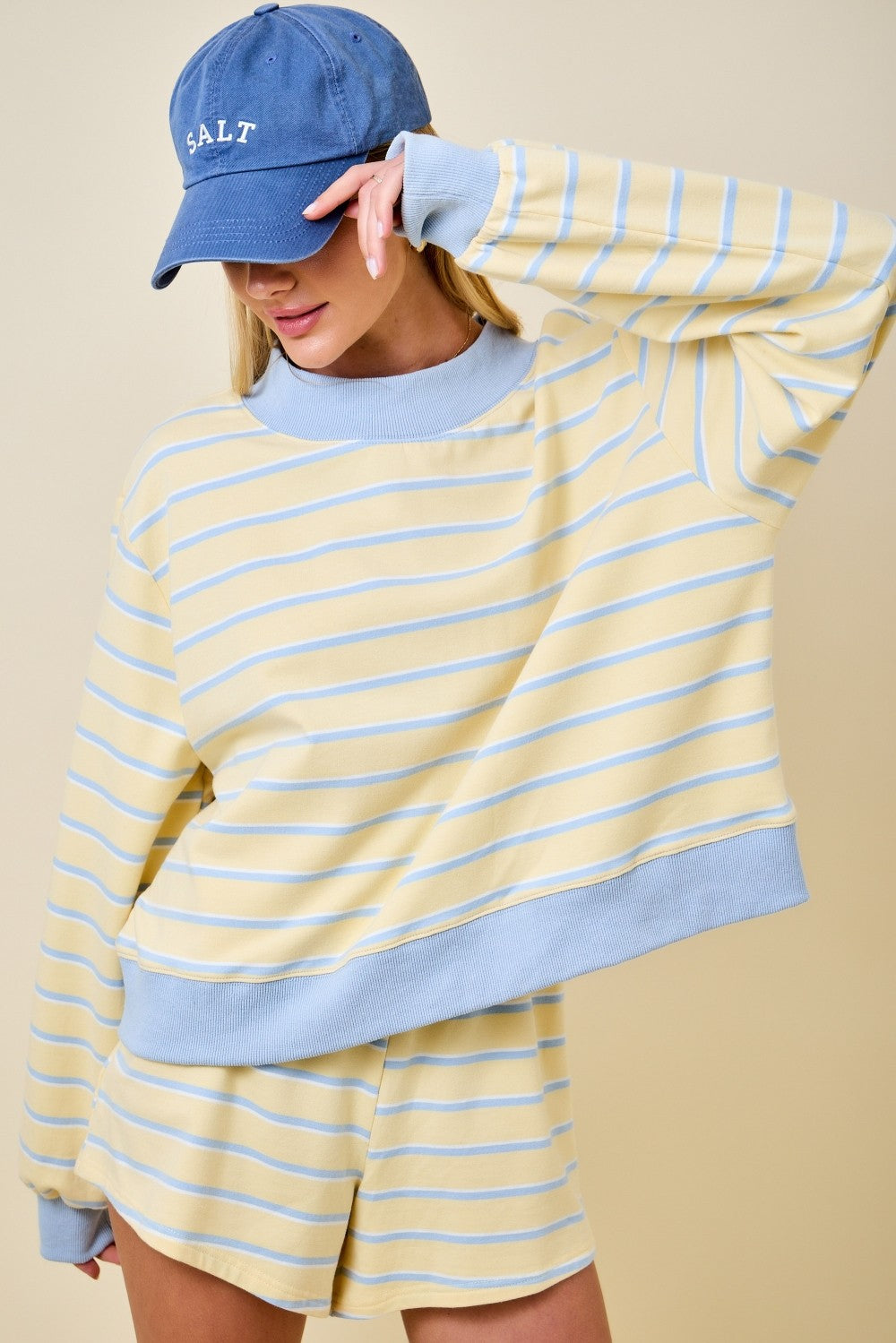 Juniors' Day + Moon Mockneck Stripe Sweatshirt Lounge Top
