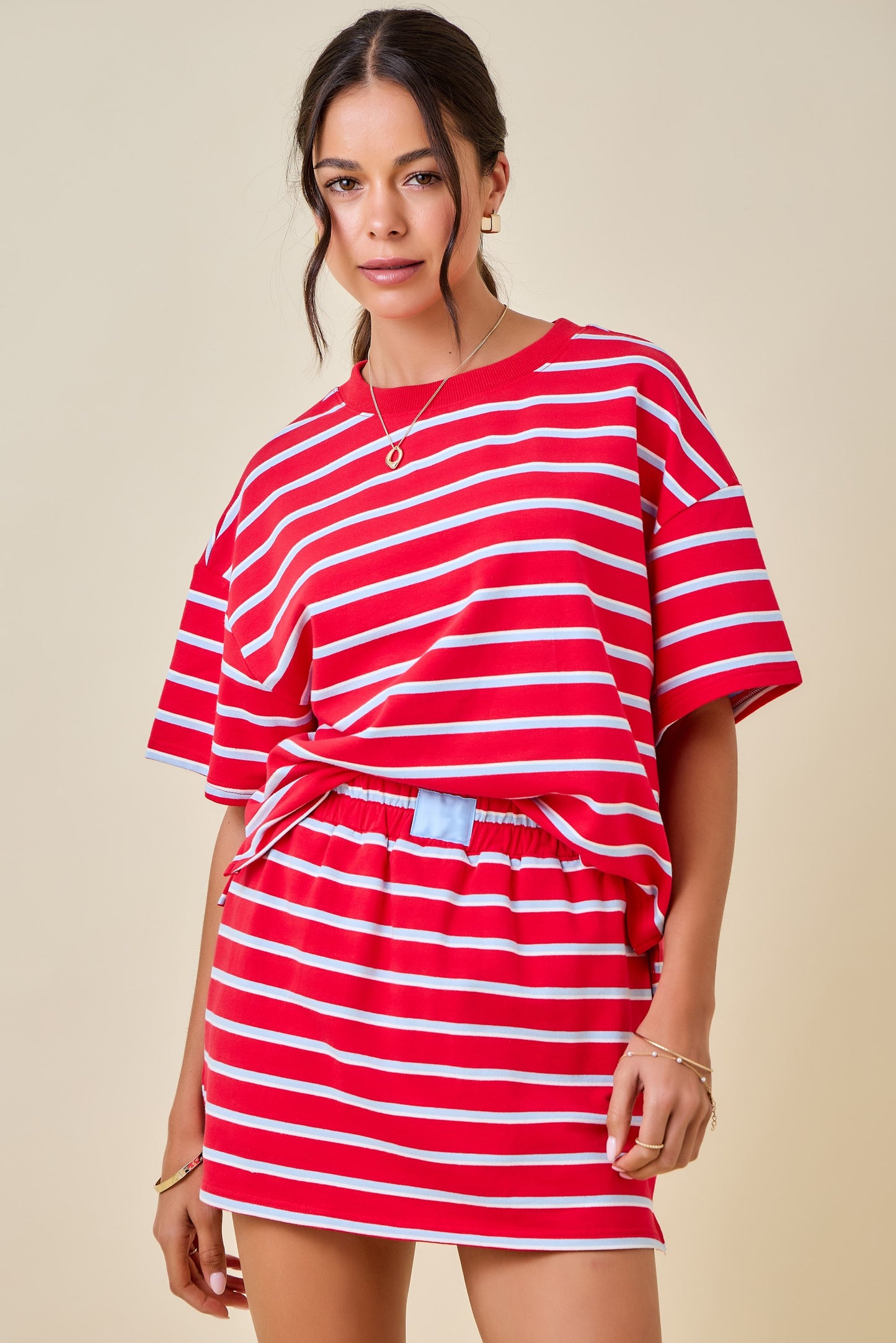 Juniors' Day + Moon Striped Boxy Drop Shoulder Lounge Sweatshirt Top