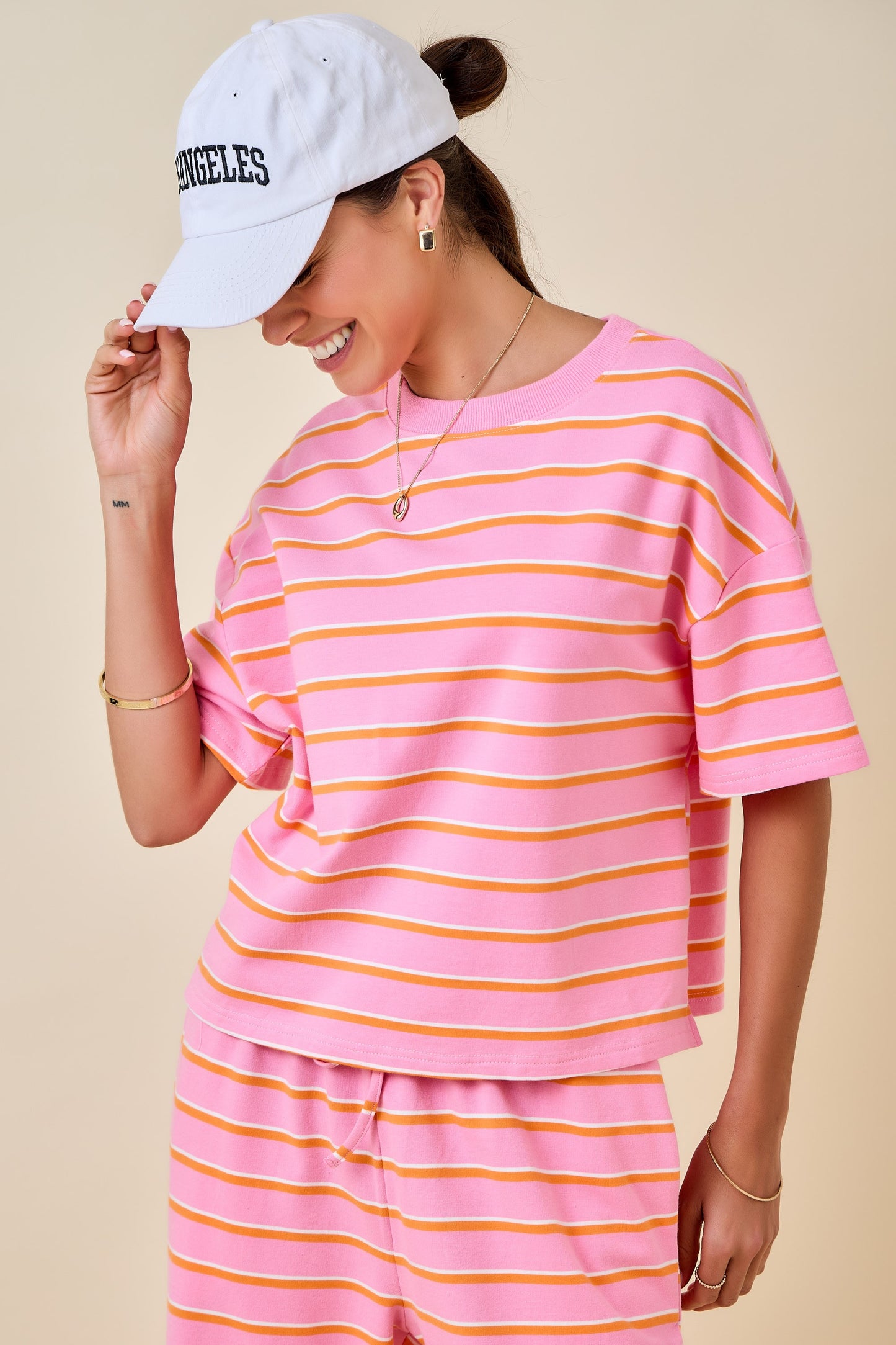 Juniors' Day + Moon Striped Boxy Drop Shoulder Lounge Sweatshirt Top
