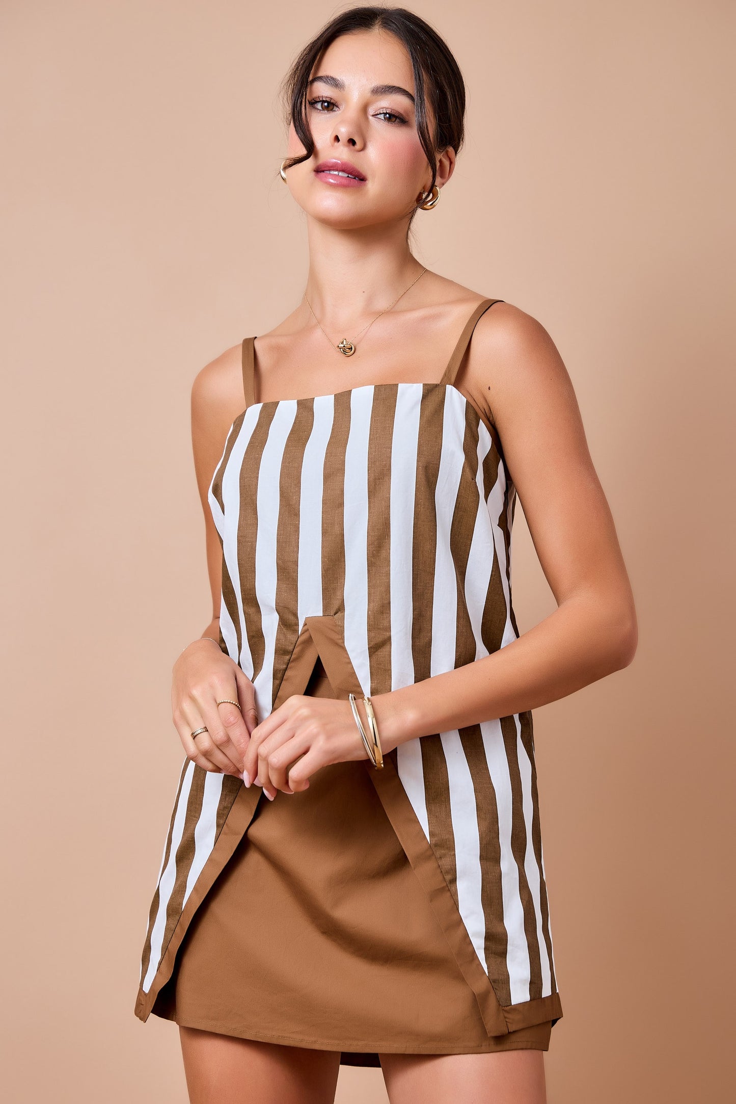 Day + Moon Game Day Striped Cami Top With Front Split Open Hem Detail