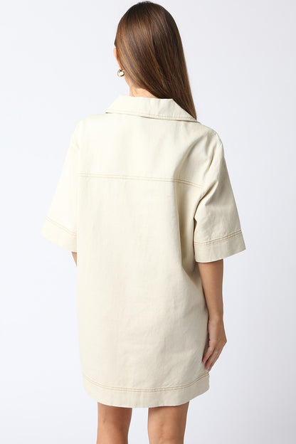 Juniors' Olivaceous V-Neck Mini Dress (Natural)