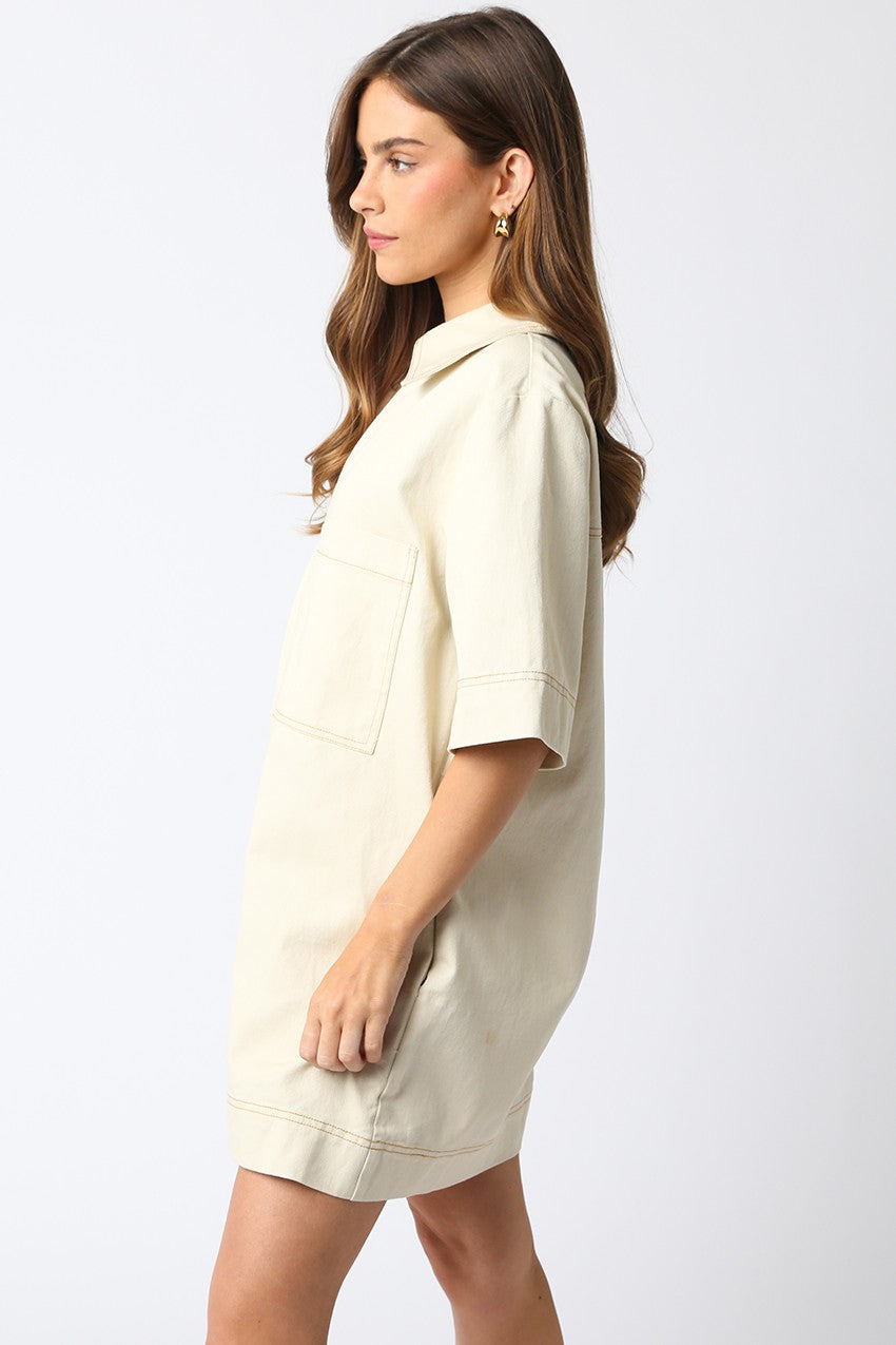 Juniors' Olivaceous V-Neck Mini Dress (Natural)