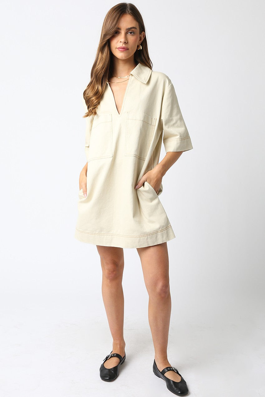 Juniors' Olivaceous V-Neck Mini Dress (Natural)