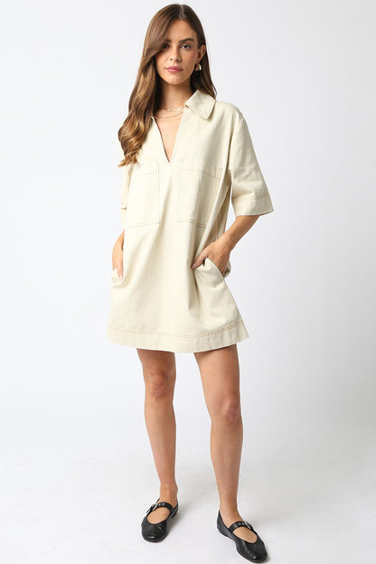 Juniors' Olivaceous V-Neck Mini Dress (Natural)