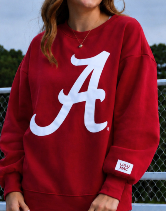 Girlie Girl LULU MAC Puff Script "A" Sweatshirt (Crimson)