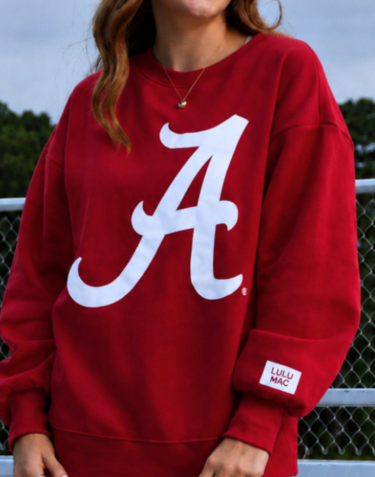 Girlie Girl LULU MAC Puff Script "A" Sweatshirt (Crimson)