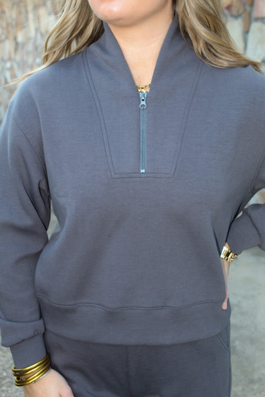 Charcoal Scuba 1/4 Zip Pullover Top (Set)