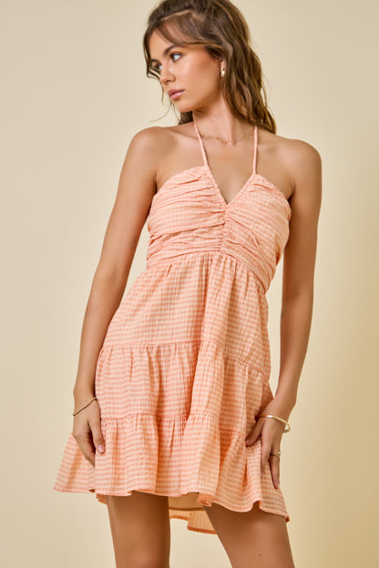 Juniors' Day + Moon Halter Gingham Mini Dress