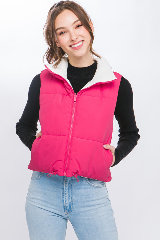 Woven Solid Reversible Vest (Fuchsia)